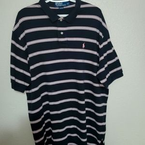 Pink and black striped polo